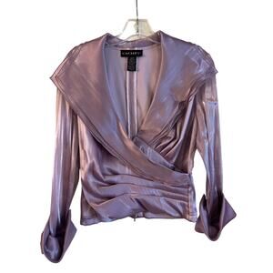 Vintage Cachet Women’s Lavender Organza Faux Wrap Blouse Pleated Size M Party